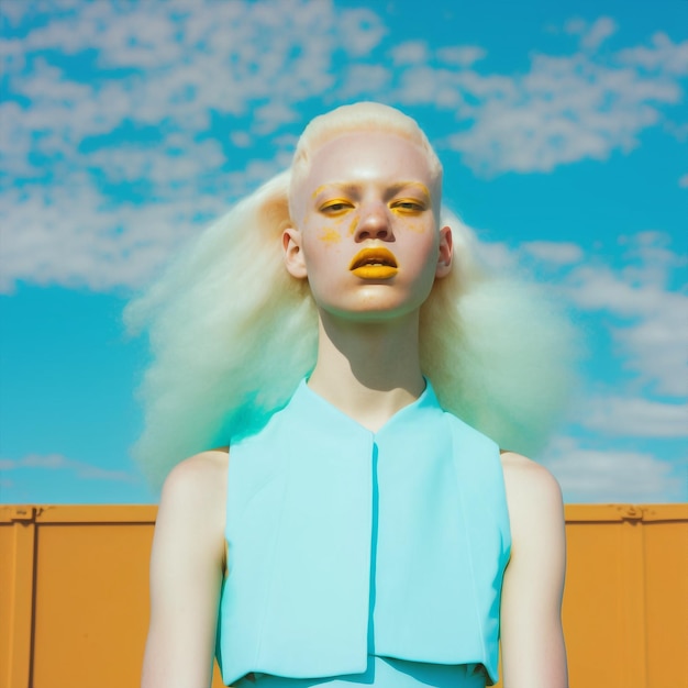 Generatywny portret ai piękna kobieta albinos modna pozowanie na zewnątrz