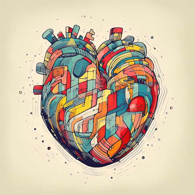 Generatywny rysunek serca wykonany atramentem AI z dużą szczegółowością