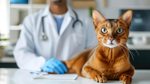Generatywny słodki kot AI badany przez profesjonalnego lekarza weterynarii w klinice weterynaryjnejx9xA