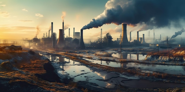 Generowane przez sztuczną inteligencję Generowane przez sztuczną inteligencję Przemysł ciężki zanieczyszcza fabrykę katastrofa ekologiczna