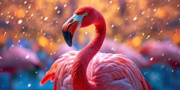 Generowane przez sztuczną inteligencję Generowane przez sztuczną inteligencję Różowy kolor słodki ptak flaming Wibracja na wakacjach na imprezieGrafika