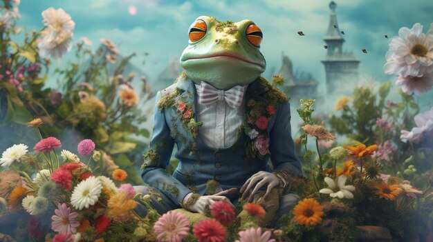 Gentleman Frog w stylu kwiecistego surrealizmu