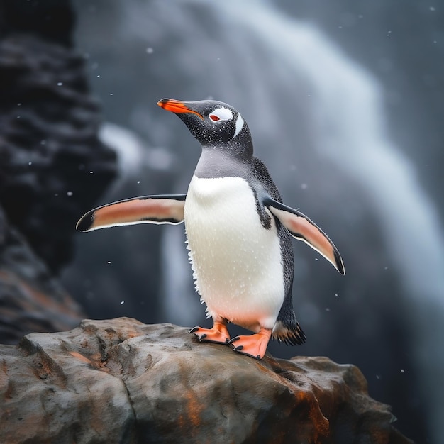 Gentoo Penguin stojący na skale Generująca sztuczna inteligencja