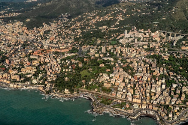 Genua Włochy stary nad morzem widok z lotu ptaka schronienia miasta