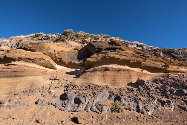 Geological szczegół Lawowe ściany w Teide parku narodowym, Tenerife, wyspa kanaryjska, Hiszpania.