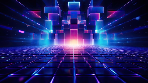 Geometryczna futurystyczna neonowa świecąca dyskoteka tańcząca gładka cyberprzestrzeń transparent tło tapety Generative AI