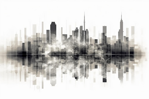 Geometryczna panorama miasta z jasnoszarym gradientem generującym sztuczną inteligencję