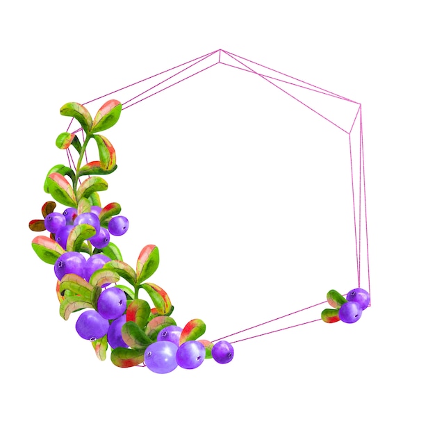 Geometryczna ramka z dojrzałymi jagodami w odcieniach niebieskiego