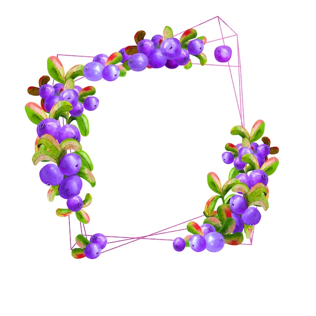 Geometryczna ramka z dojrzałymi jagodami w odcieniach niebieskiego