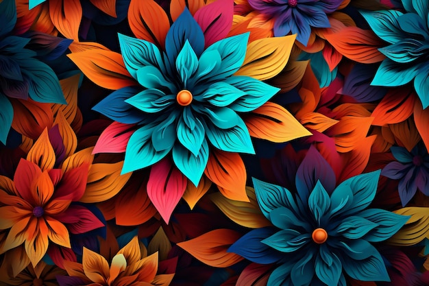 Geometryczne kwiaty żywe kolory tekstura tapety
