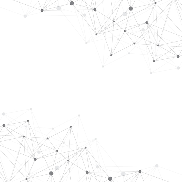 Geometryczne streszczenie tło z połączoną linią i kropkami. Tło sieci i połączenia do prezentacji. Graficzne tło wielokątne. Ilustracja naukowa, ilustracja rastrowa.