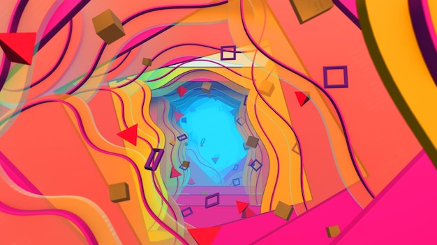 Geometryczne tło płaskiego tunelu dla reklamy w stylu płaskiej sztuki i abstrakcyjnej scenie