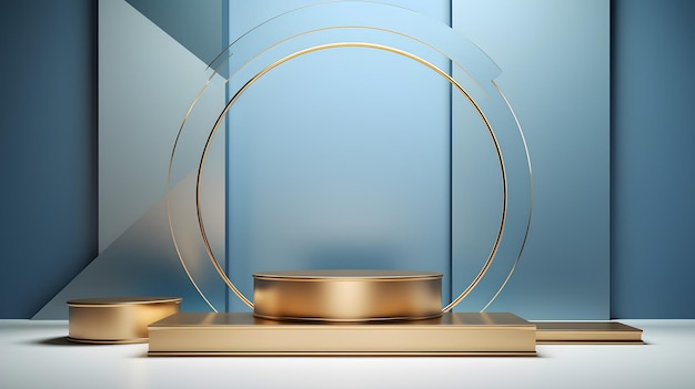 geometryczny kształt złoty i niebieski podium wyświetlacza produktu