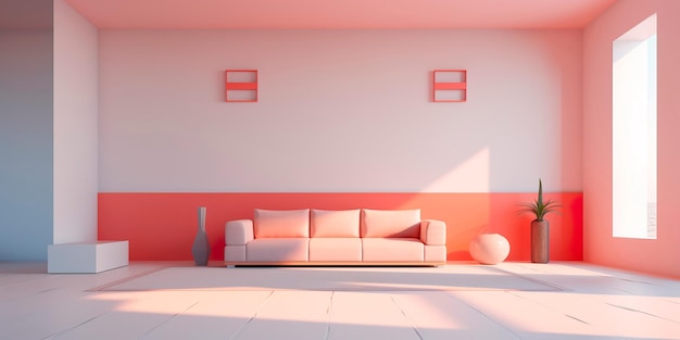 Zdjęcie geometryczny, minimalistyczny wystrój wnętrz pokoju z czystymi liniami i minimalnymi detalami dekoracyjnymi