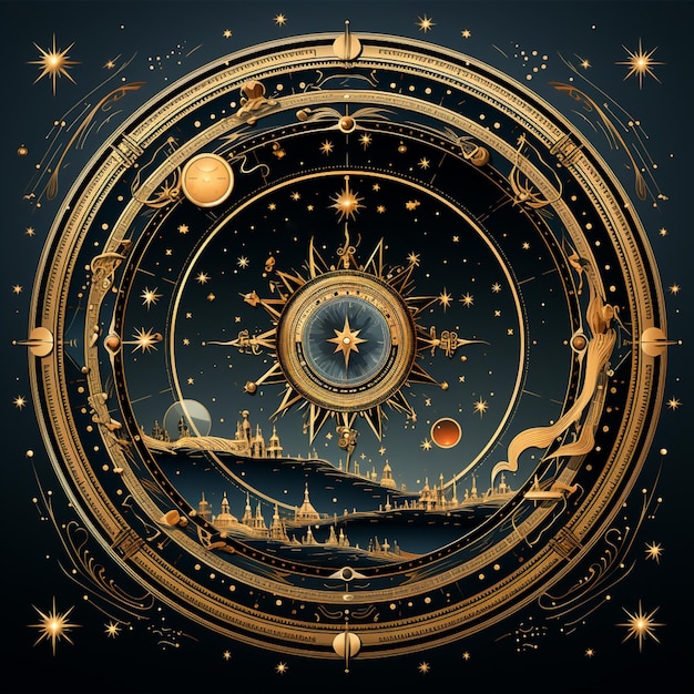 Geometryczny symbol astrologiczny tło zodiaku gwiazda księżyc wszechświat astrologia krajobraz Ai wygenerowany