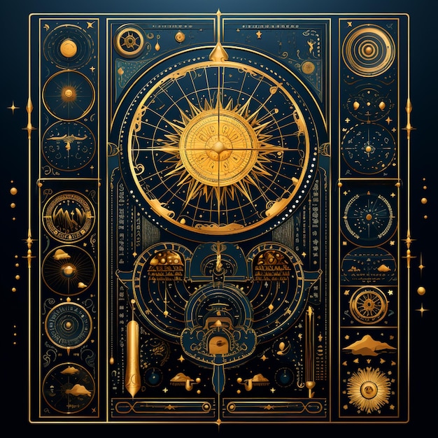 Geometryczny symbol astrologiczny zodiaku tło karty tarota gwiazda księżyc wszechświat astrologia AI wygenerowana