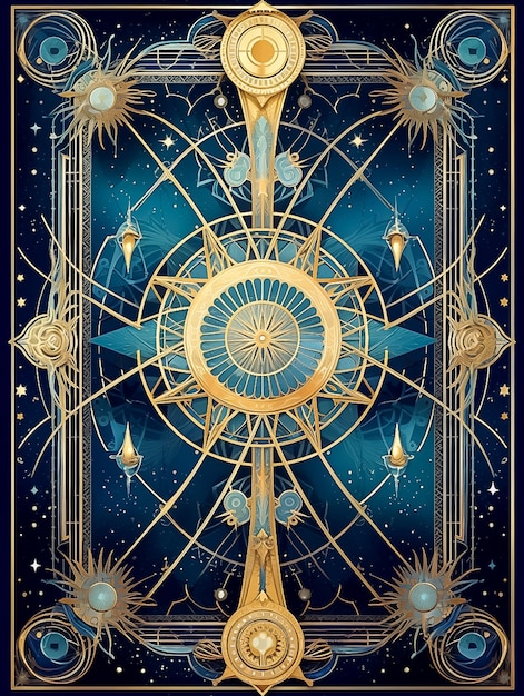 Geometryczny symbol astrologiczny zodiaku tło karty tarota gwiazda księżyc wszechświat astrologia AI wygenerowana