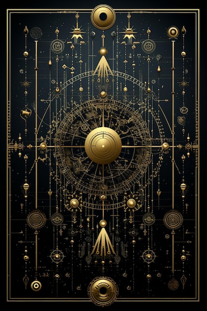 Geometryczny symbol astrologiczny zodiaku tło karty tarota gwiazda księżyc wszechświat astrologia AI wygenerowana