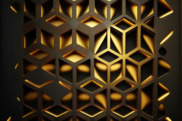 Geometryczny trójkątny wzór złotych i czarnych elementów konstrukcyjnych Generacyjna ilustracja AI