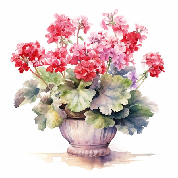 Geranium w doniczce akwarela