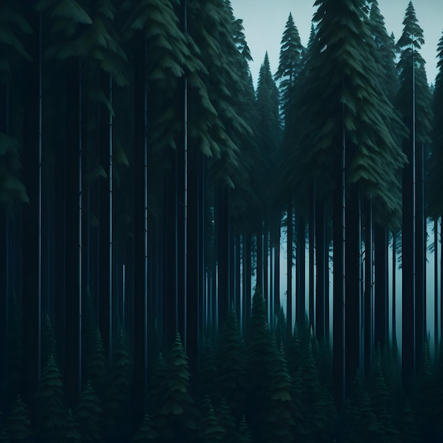 Zdjęcie gęsty las wysokich ciemnozielonych drzew