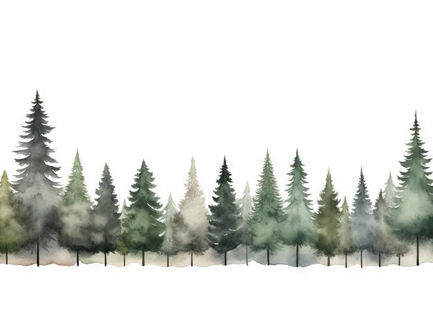 Giant Sequoia Tree Line Akwarel w ciemnozielonym i jasno szarym stylu świątecznym Punk Generative AI