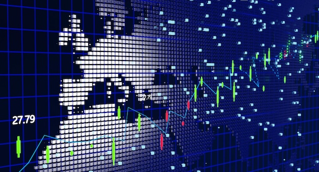 Giełda Handel Wykres Koncepcja Statystyki finansowe na ekranie, ceny akcji, handel online.