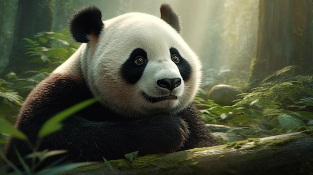 Gigantyczna panda w bambusowym lesieGenerative AI