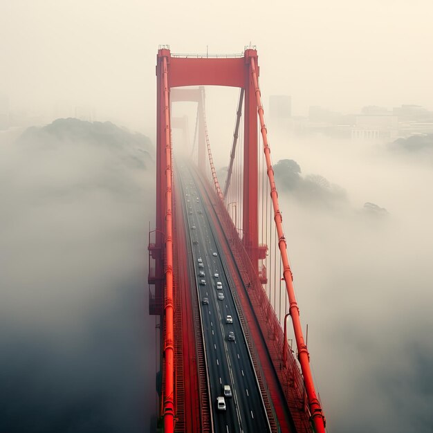 Gigantyczny most wiszący we mgle