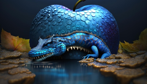 Gigantyczny niebieski aligator chodzący obraz Ai generowane sztuki