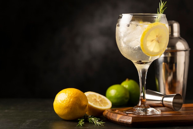 Gin Tonic Przyozdobiony Cytryną I Rozmarynem