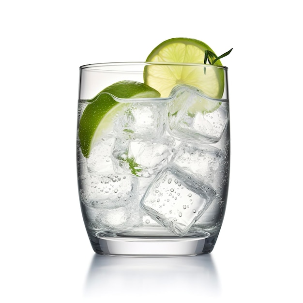 Gin z tonikiem szklanka wody z lodem izolowana na białym tle