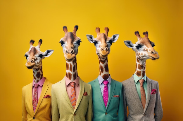 Zdjęcie girafa squad modne antropomorficzne pozy