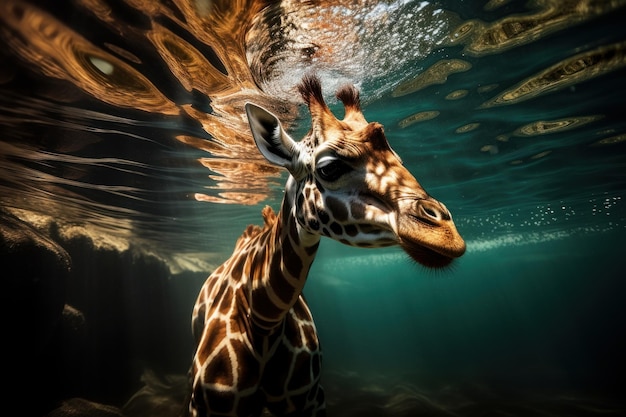 Giraffe is nurkuje pod wodą Beautiful illustrationobraz Generative AI