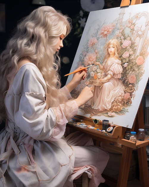 Zdjęcie girl at easel drawing