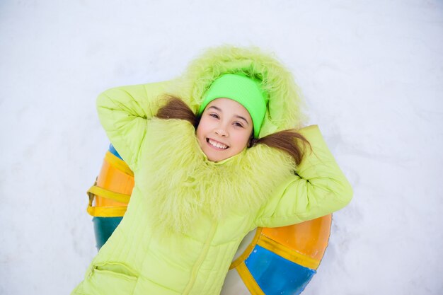 Girl on a Snow Tube Winter Activity