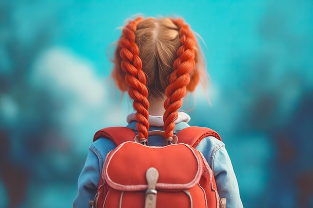 Zdjęcie girl with red hair and red backpack