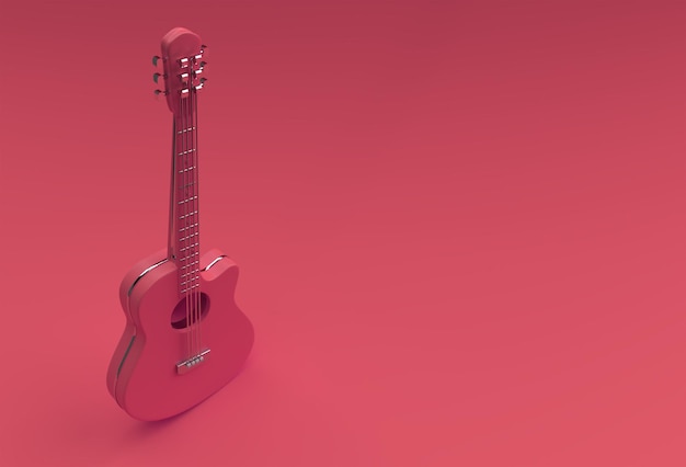 Gitara akustyczna renderowania 3D na czerwonym tle ilustracja 3d