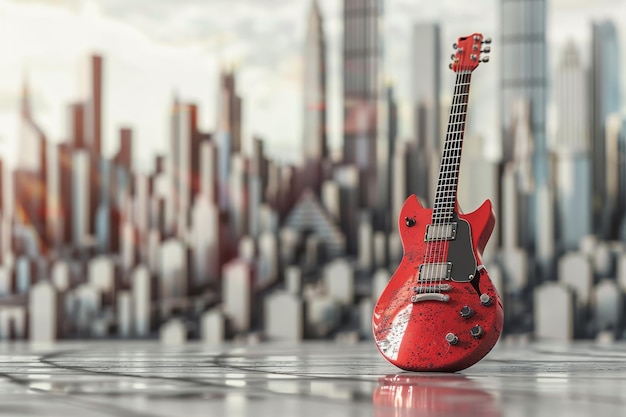 Gitara i Cityscape w koncepcji miejskiej muzyki i stylu życia
