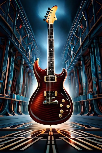 Gitara jest pokazana na plakacie z napisem „gitara”.