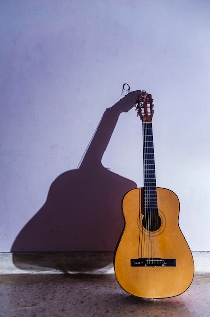 Gitara na ścianie w domu.