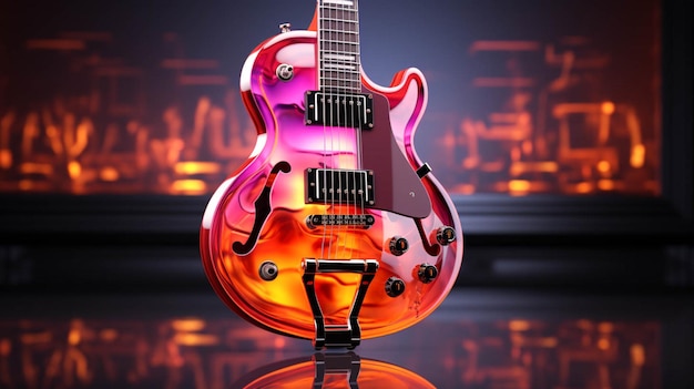 Gitara w kolorze pomarańczowo-różowym, neonowym