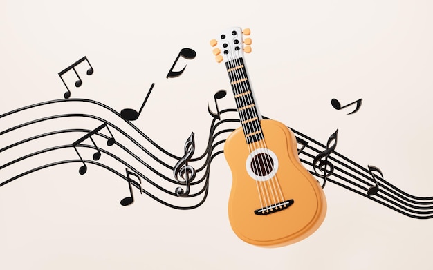 Gitarka kreskówkowa i notatki renderowanie 3D