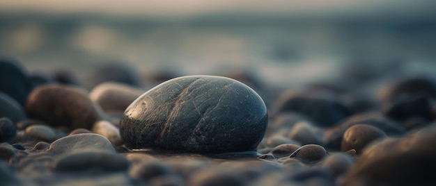 Gładki i atrakcyjny kamień leży na plaży Generative AI