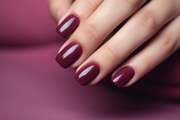 Glamour kobieta ręka z głęboką jagodową i śliwkową lakierem do paznokci Manicure paznokci z lakierem gelowym