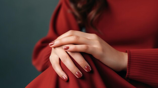 Glamour kobieta ręka z klasycznym czerwonym lakierem do paznokci na paznokciach Czerwony manicure paznokci z lakierem gelowym