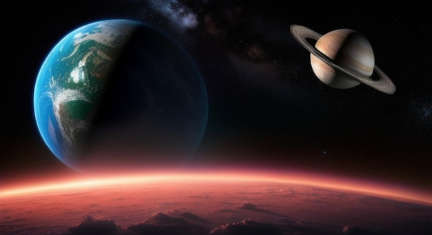 Głęboka przestrzeń z planetami w tle