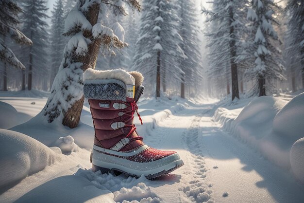 Zdjęcie głębokie buty śnieżne na gęstym śniegu w zimnej zimie piękne buty do ogrzewania