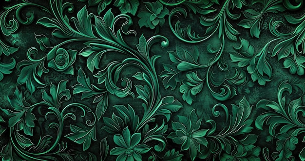 Głęboko zielony wzór kwiatowy w stylu art nouveau 1900 piękne kwiaty
