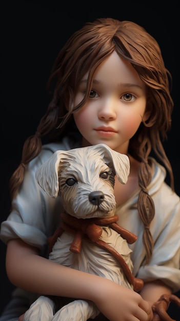 Zdjęcie gliniana figurka dziewczyny z psem